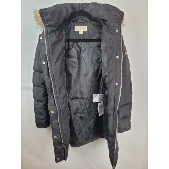 Michael Kors Jacket Women's Black Down Parka Coat Belted Faux Fur Hooded Sz XXS - Picture 9 of 16